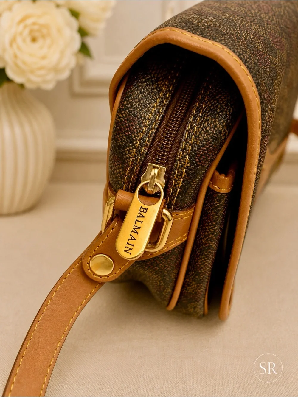 Sold VTG Pierre Balmain Paisley Canvas Leather Trim Crossbody Shoulder Bag